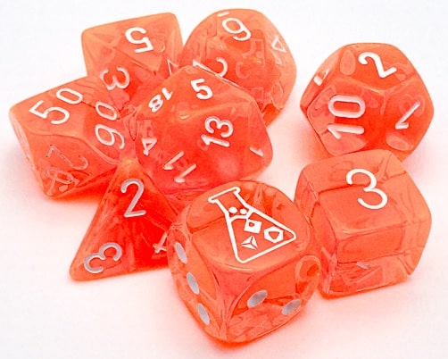 CHX30060 Lab Dice Orange/White Translucent 7pc Set image 0